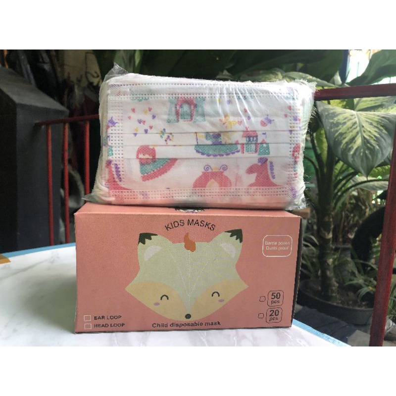 Masker anak anak 3ply motif karakter cantol earloop 1 box 3ply isi 50pcs murah