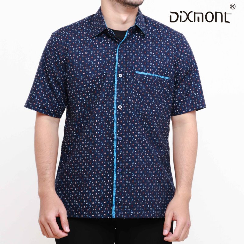 Dixmont Kemeja Pria Basic Formal Motif Lengan Pendek Hem MS01021