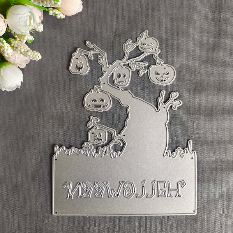 Cetakan Stensil Cutting Dies Motif Labu Halloween Bahan Metal Untuk Scrapbook / Craft DIY