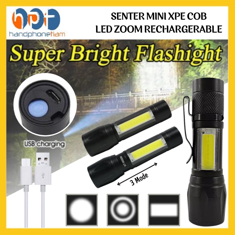 Senter Mini XPE COB Led Zoom Super Terang Swat Police Light Recharge senter zoom SENTER SWAT zoom