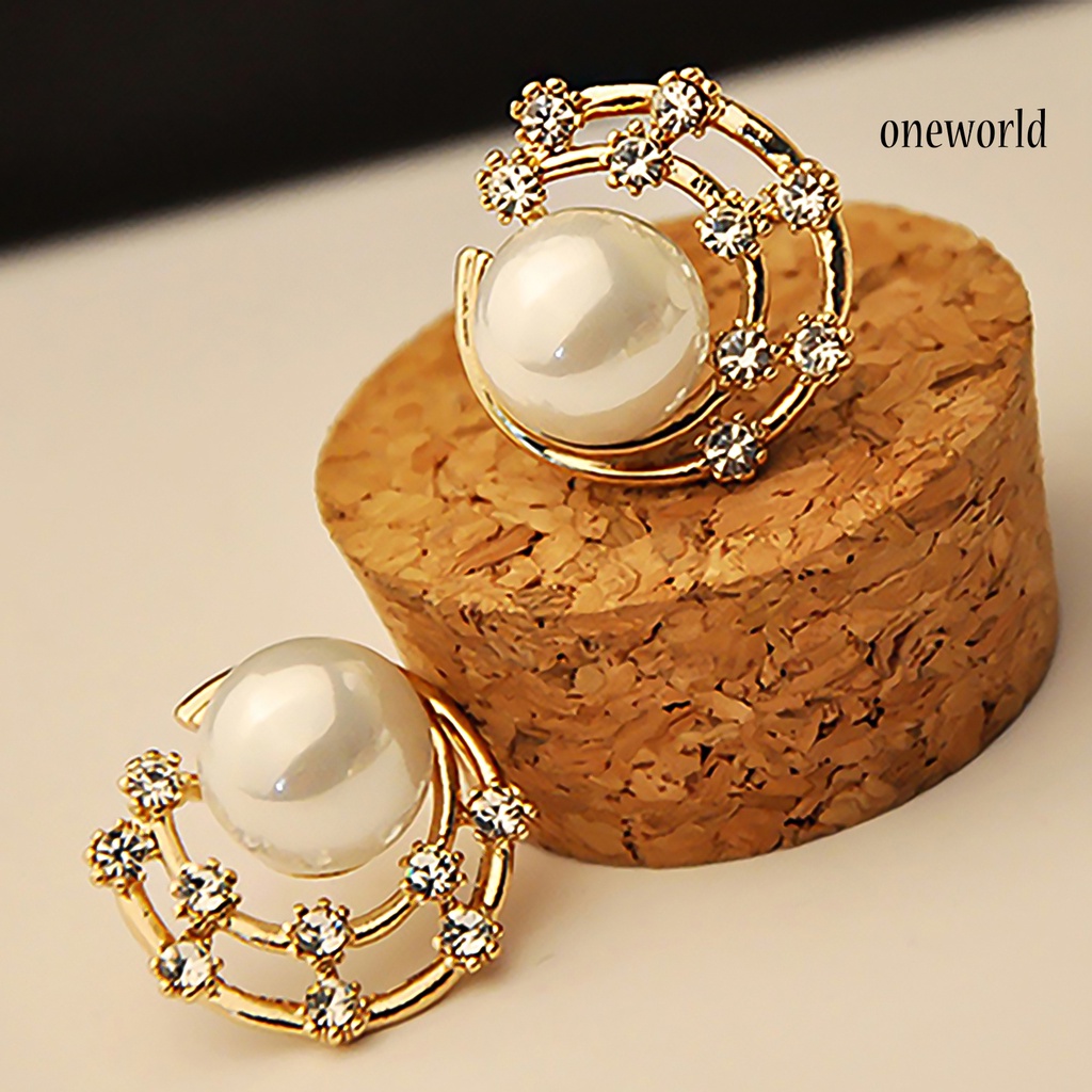 OW@ Fashion Women Rhinestone Faux Pearl Hollow Ear Stud Earrings Jewelry