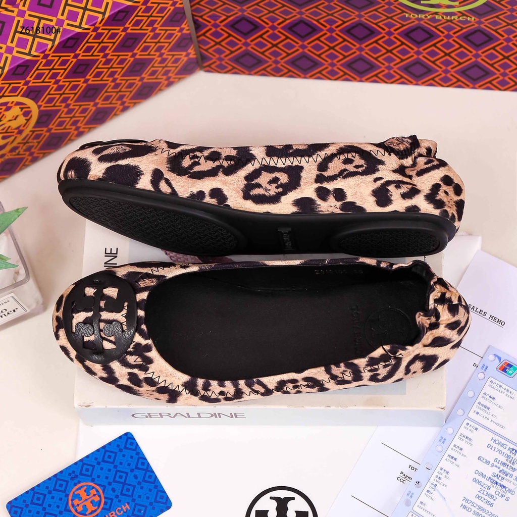 TB Leopard Print Calf Hair Reva Ballet Flat Shoes Z618100