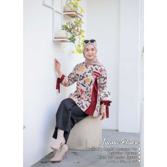 M-L-XL- BAJU BATIK WANITA MODERN BLOUSE BATIK KOMBINASI ATASAN BATIK KANTOR