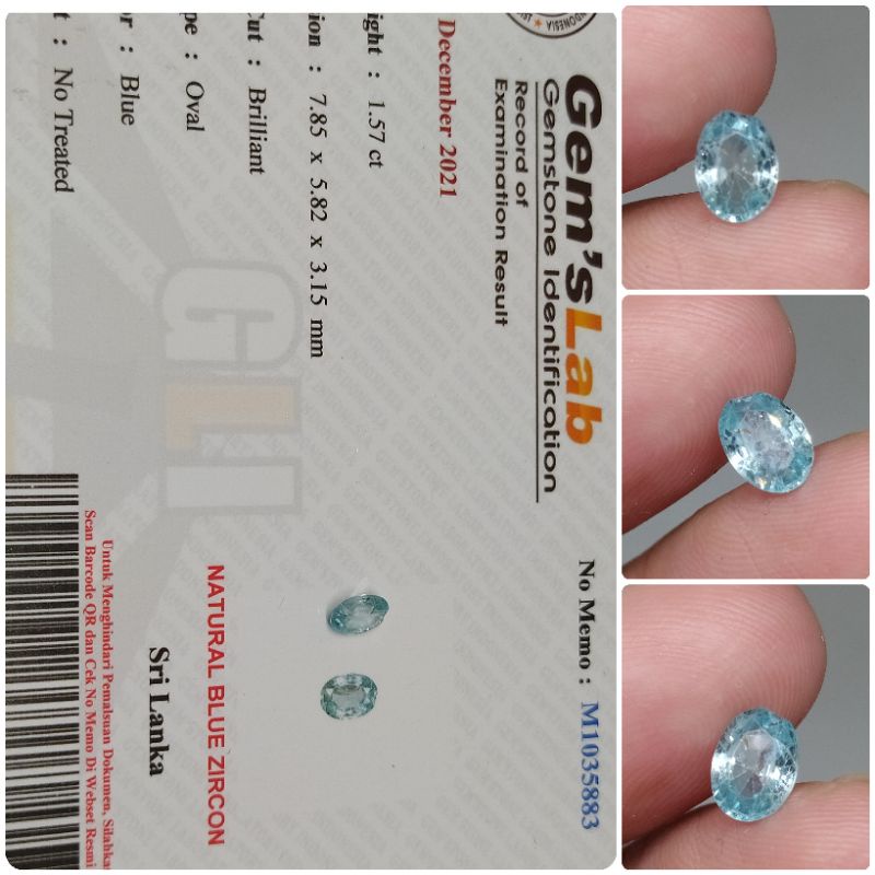 Natural Blue Zircon Srilanka NTD 1,5 ct Top Luster memo GLI like Sapphire Ceylon