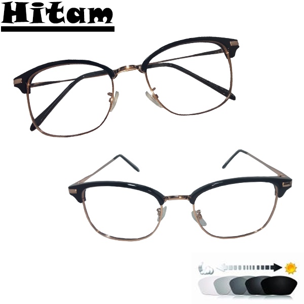 Kacamata Fashion Gaya Korean Style Frame Half Circle Lensa Normal Photocromic Berubah Warna Unisex