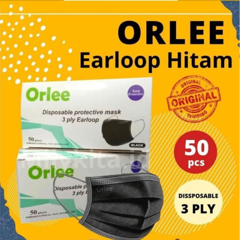 MASKER ORLEE ISI 50 PCS/MASKER ORLEE PUTIH/MASKER ORLEE HITAM