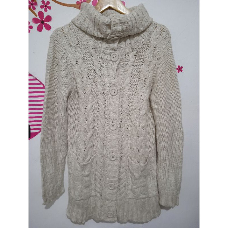 Atasan Long Cardi rajut motif Cable knitt / kepang