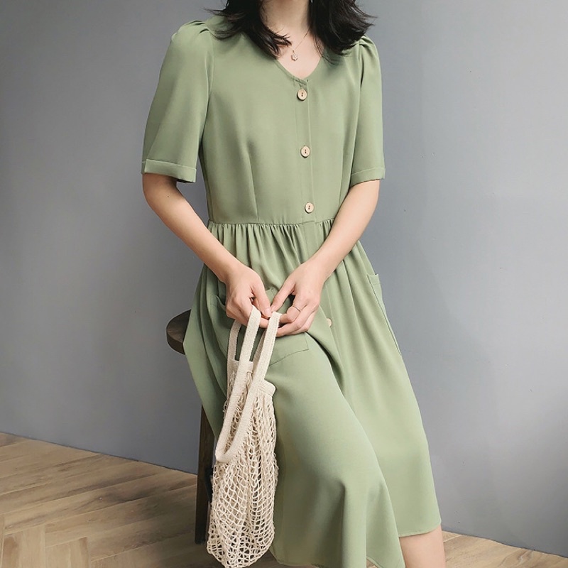 GREEN DAN COKLAT- DRESS KOREA SAGE GREEN CANTIK LUCU SIMPLE MEWAH PREMIUM ZARA IMPORT MIRAH