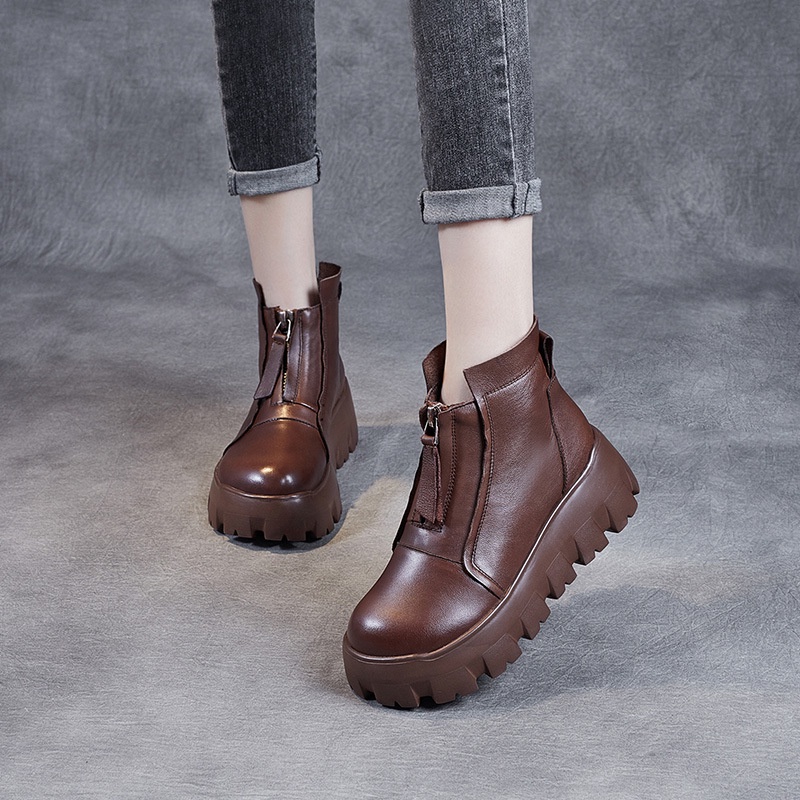 Martin Boot Cewek Wanita Dr. Martens Sepatu Wanita Kulit Asli 2021     Depan Zip Platform Muffin Ser