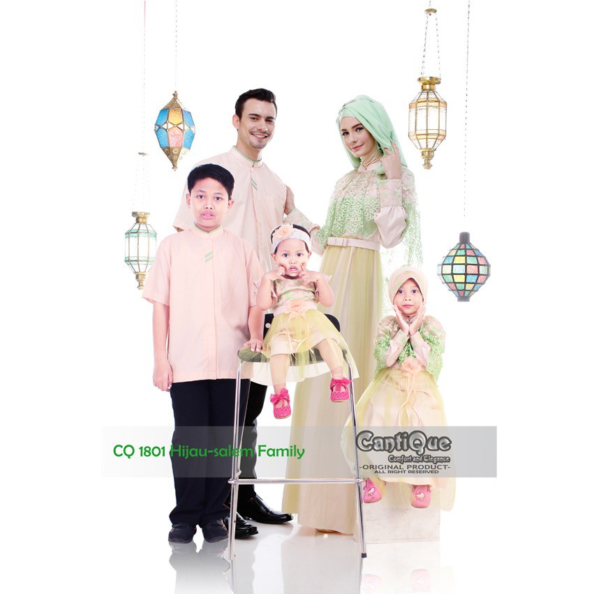 Baju Couple Lebaran Sarimbit Seragaman Keluarga Gaun Muslim Brokat Kondangan Aqiqah 1801Hijau Salem
