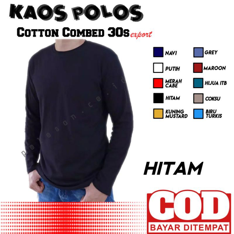 KAOS POLOS LENGAN PANJANG HITAM COTTON COMBED 30s Export | Kaos polos unisex lengan panjang