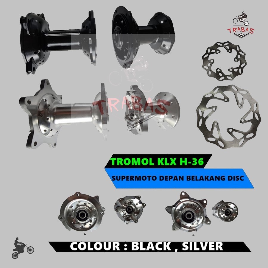 TROMOL HUB SET KLX DEPAN BELAKANG REM DISC HOLE 36 CAKRAM DEPAN BELAKANG  SUPERMOTO IMPORT