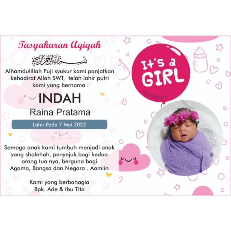 Stiker kartu ucapan aqiqah bayi,nasi kotak costum ukuran KTP