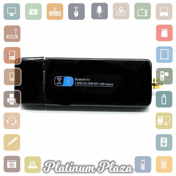 USB WiFI Adapter Dual Band 450Mbps Bluetooth Receiver 4.0 with Antenna - RTL8821 `7I641Q- Black