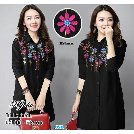 Tunik Yoko Bordir/Baju Tunik Rayon Motif Bordir / Kemeja Wanita Lengan Panjang Busui