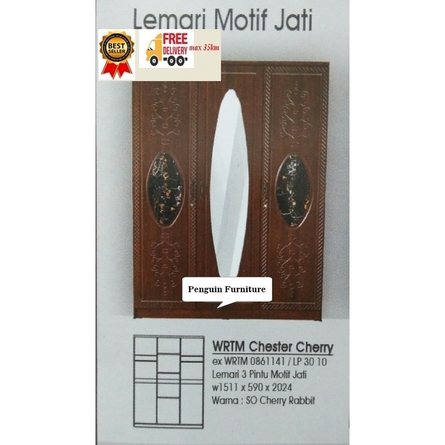 WRTM CHESTER CHERRY Lemari Pakaian 3 Pintu Olympic jumbo