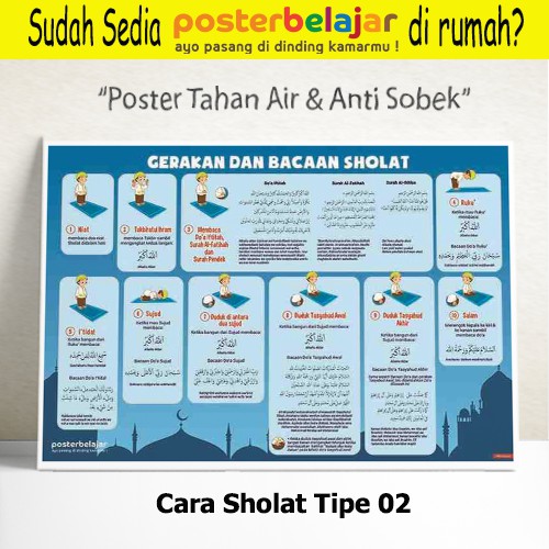 Poster Anak Belajar Tata Cara Dan Bacaan Sholat Tipe 02 Laminasi