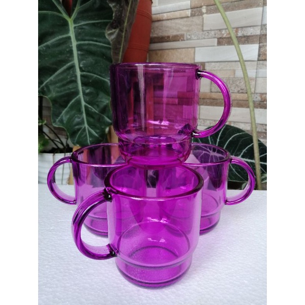 clear mug tupperware / coffe mug / mug ungu muda