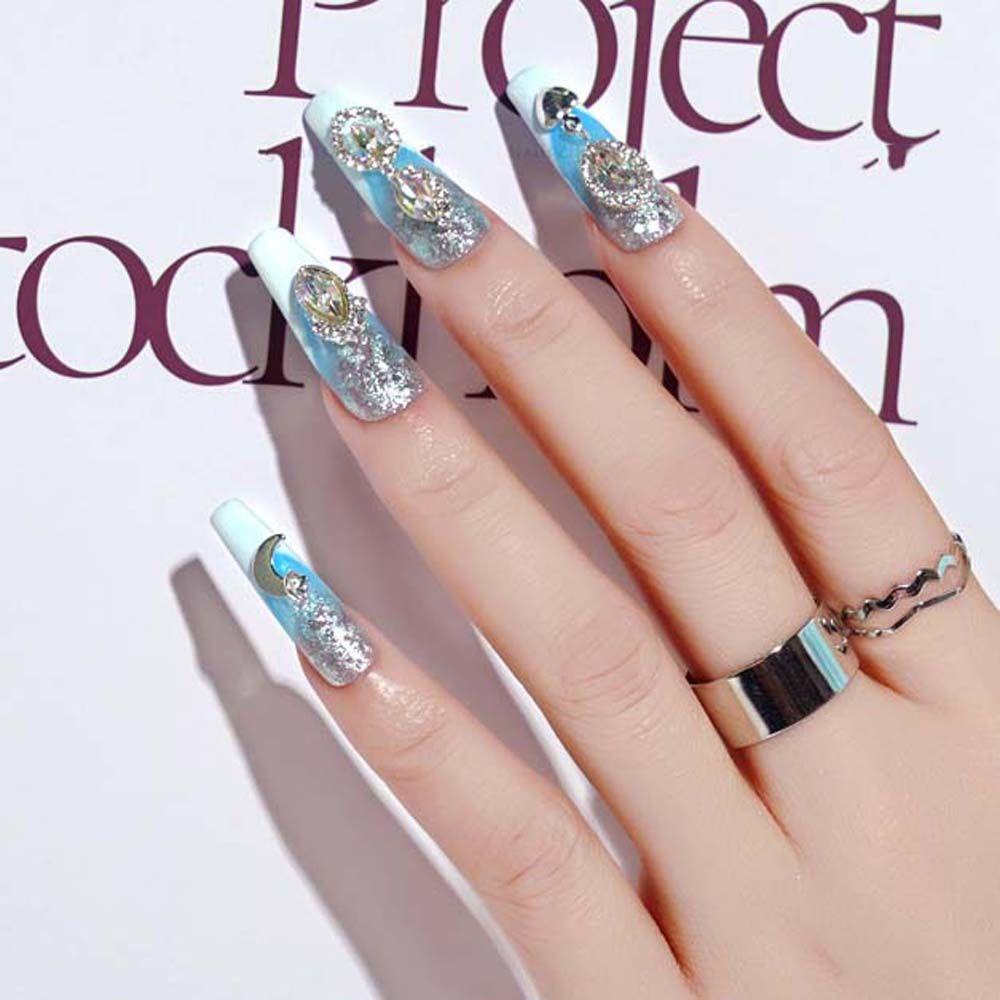 AUGUSTINA Agustina Nail Art Rhinestones Wanita Warna Emas Perak Cinta Hati Manikur Aksesoris Bor Kuku 3D Perhiasan Kuku