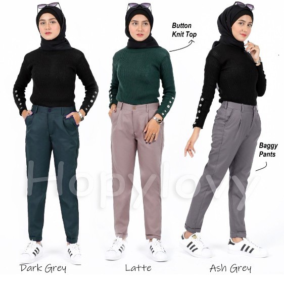 HOPYLOVY - Celana Kantor Baggy Pants Drill / Celana Bahan Panjang Wanita