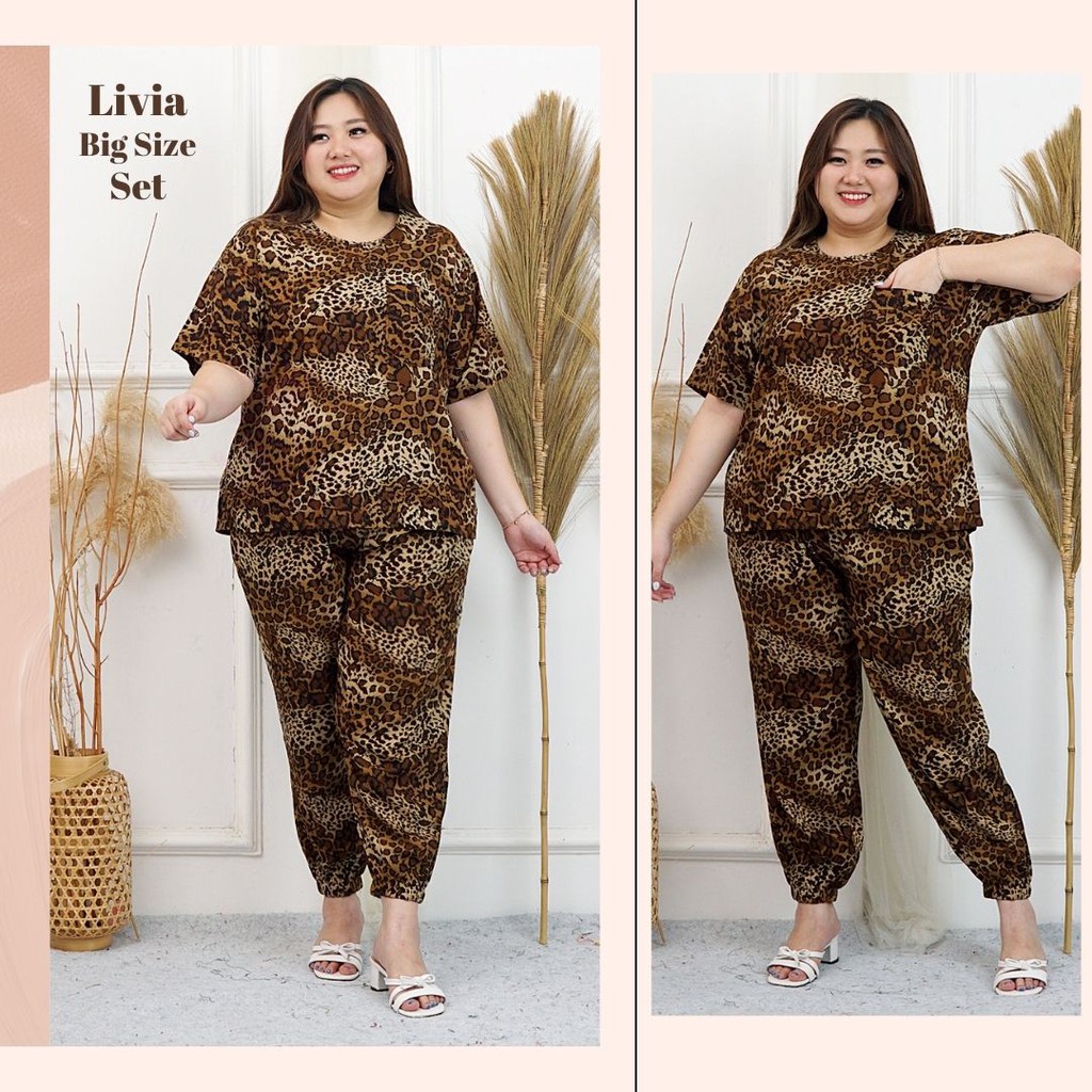 8102. Livia || Setelan Celana Joger Wanita Big Size || One Set Jumbo