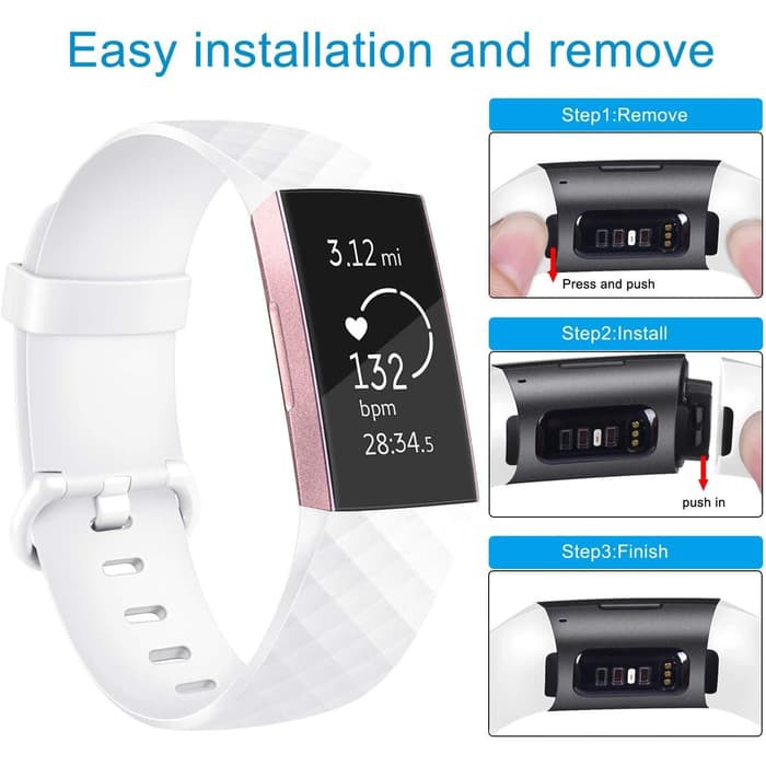 Tali Jam Silicone Strap Band  for Fitbit Charge 3 white