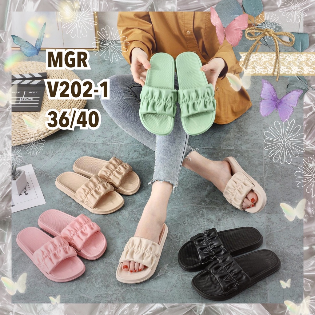 Sandal Slop Jelly Wanita Kerut Tengah CLARA Korea Cantik Elegan Impor MGR Mokaya Balance (P2228/V202-1)/ Size 36-40