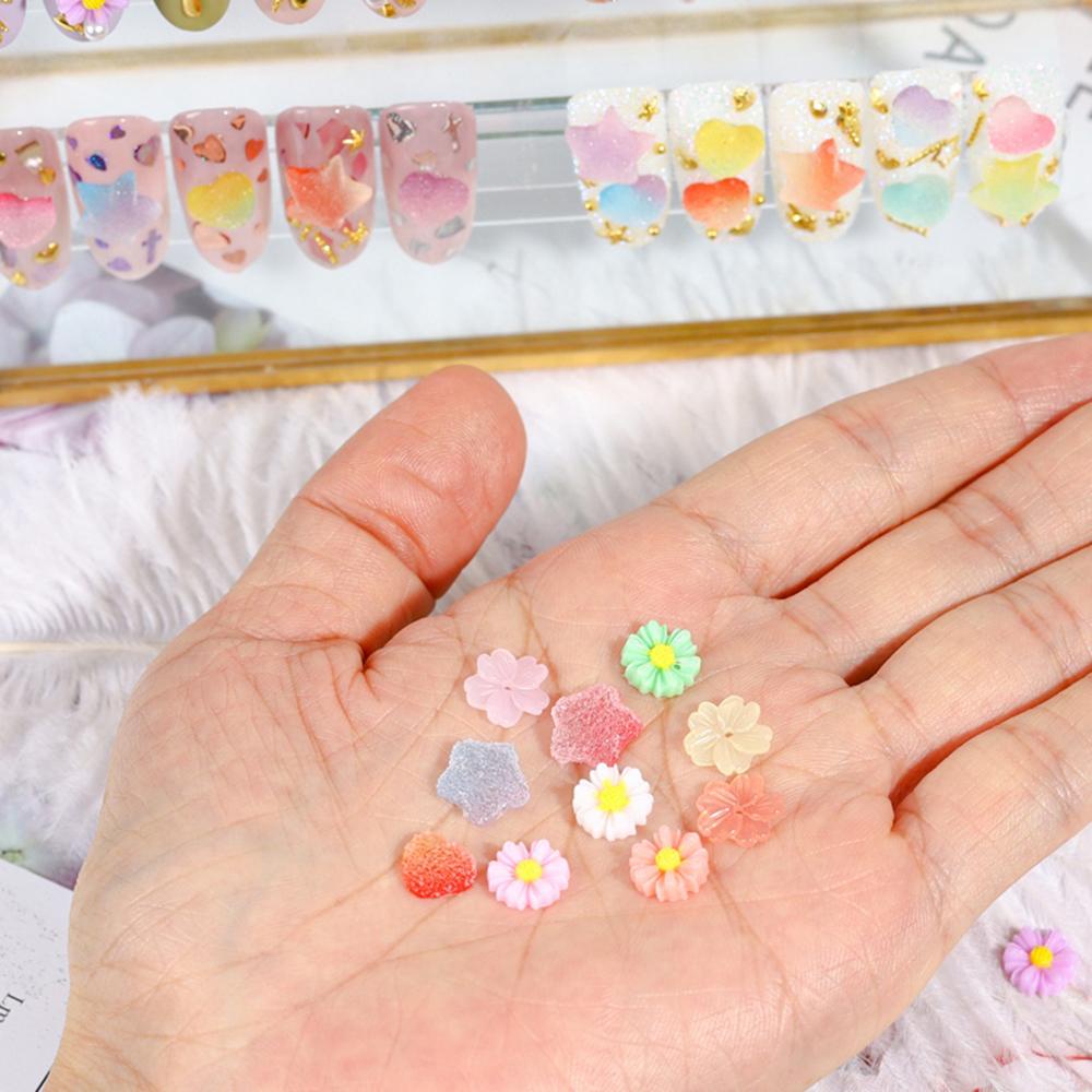 AUGUSTINA Agustin 3D Bunga Resin Mawar Warna-Warni Berbagai Berujung Lima Bintang Hati Kelopak daisy Kecil Gummy Candy Sunflower Nail Rhinestones