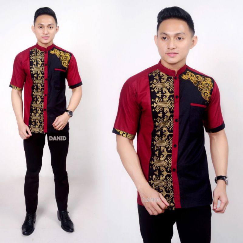 Baju kemeja batik kombinasi bordil