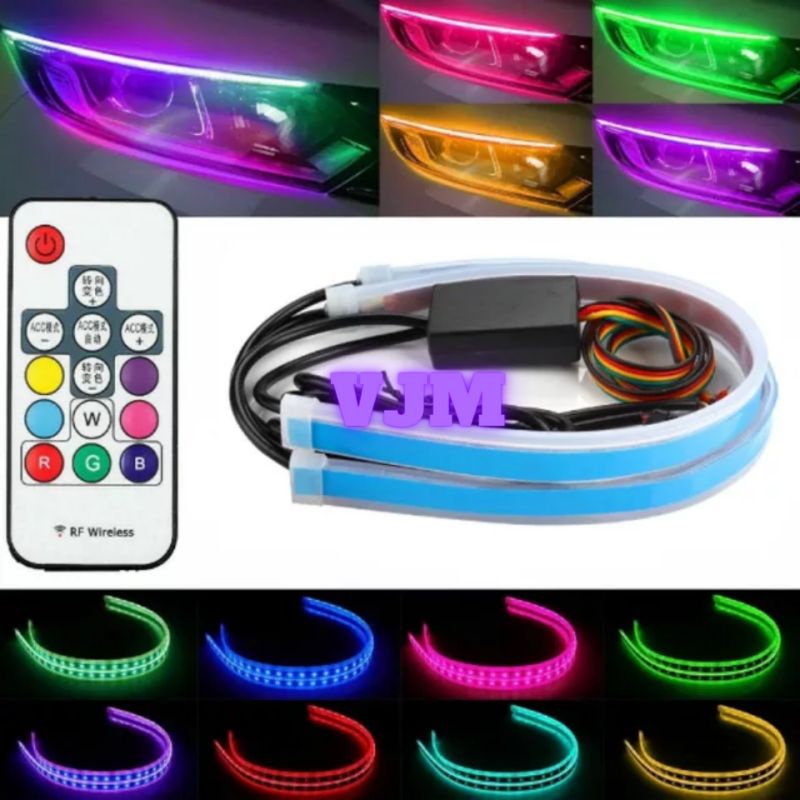 Lampu Alis Motor/Mobil DRL 30 CM&amp;60 CM Running RGB plus Remote