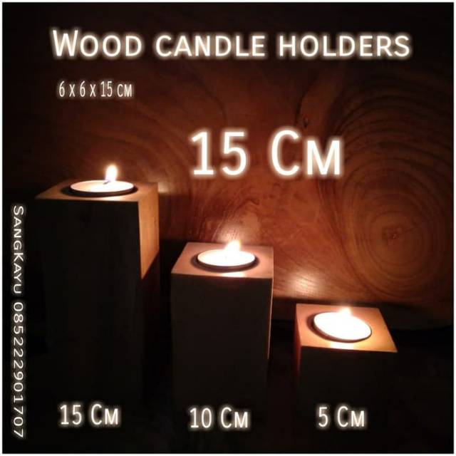 Tea lights candle holder 15 Cm Tempat lilin kayu aroma terapi