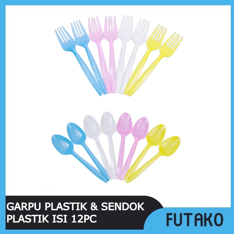 FUTAKO Alat Makan Plastik / Garpu Plastik dan Sendok Plastik isi 1 Lusin 12 PCS