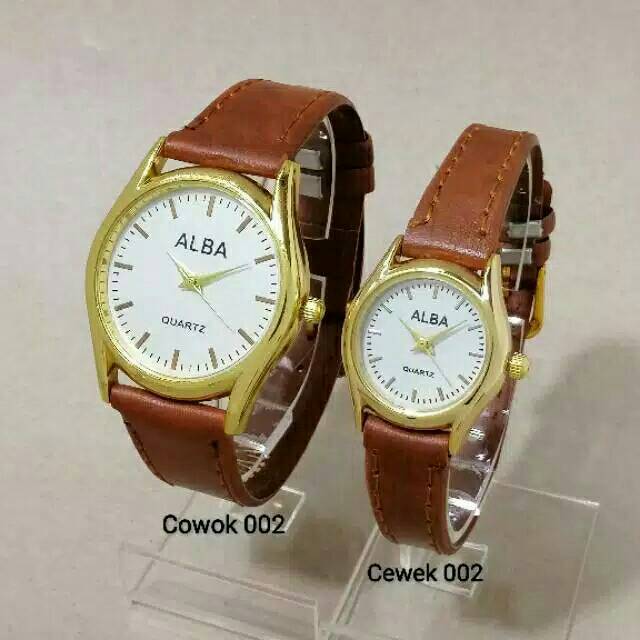 Original JAM TANGAN ALBA COUPLE COKLAT-KUNING Premium Kekinian