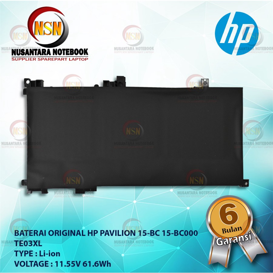 Baterai Original HP PAVILION 15-BC 15-BC000 TE03XL 11.55V 61.6Wh