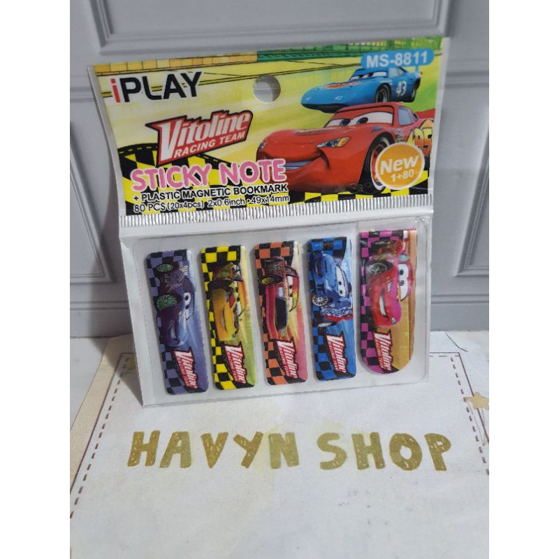 pembatas plastik + magnet/post it plastik (80pcs) + 1pc pembatas magnet/pembatas BTS/post it BT-21-CARS