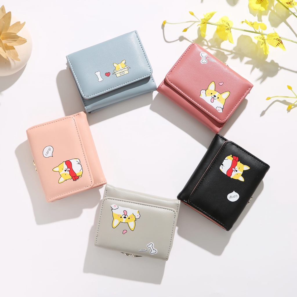 New Dompet Lipat Mini A59 Wanita Motif Animal Lucu Bahan Pu Leather Import AFM