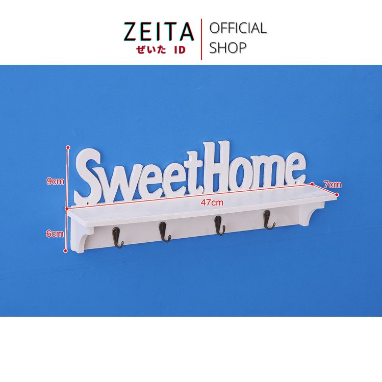 Jual Zeita - Rak DInding Vintage SWEETHOME ( dengan 4 buah Hook