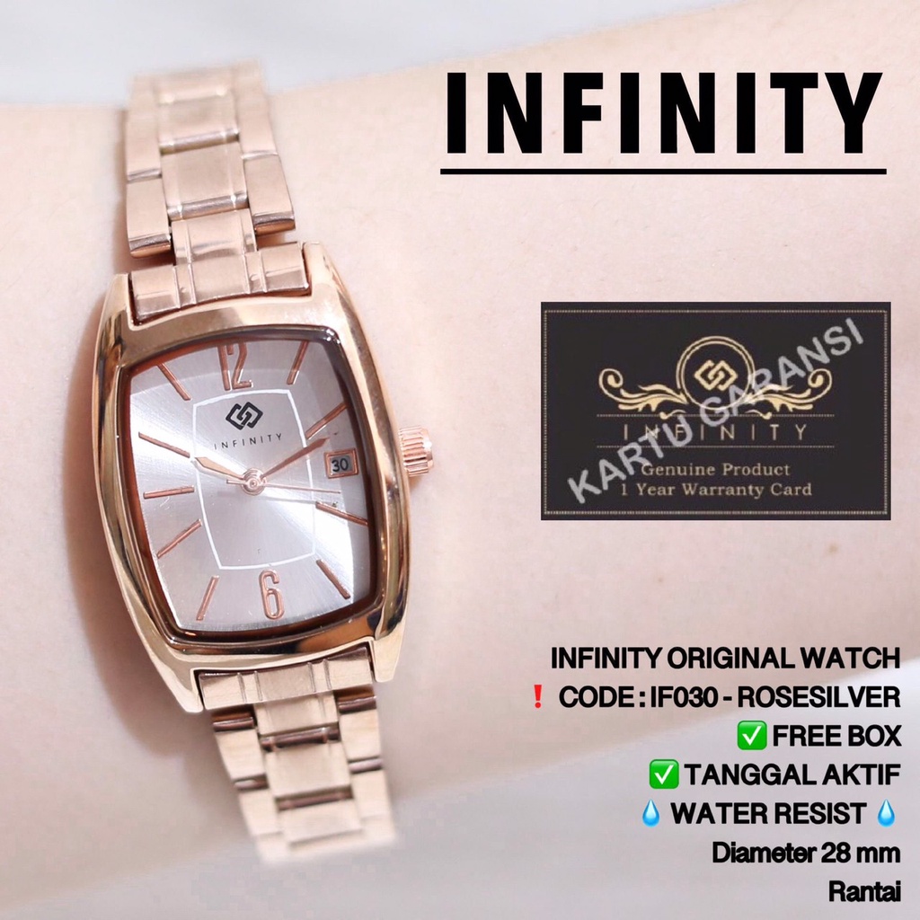 Jam tangan wanita original INFINITY rantai model segi kotak stainless anti air water ressist IF030