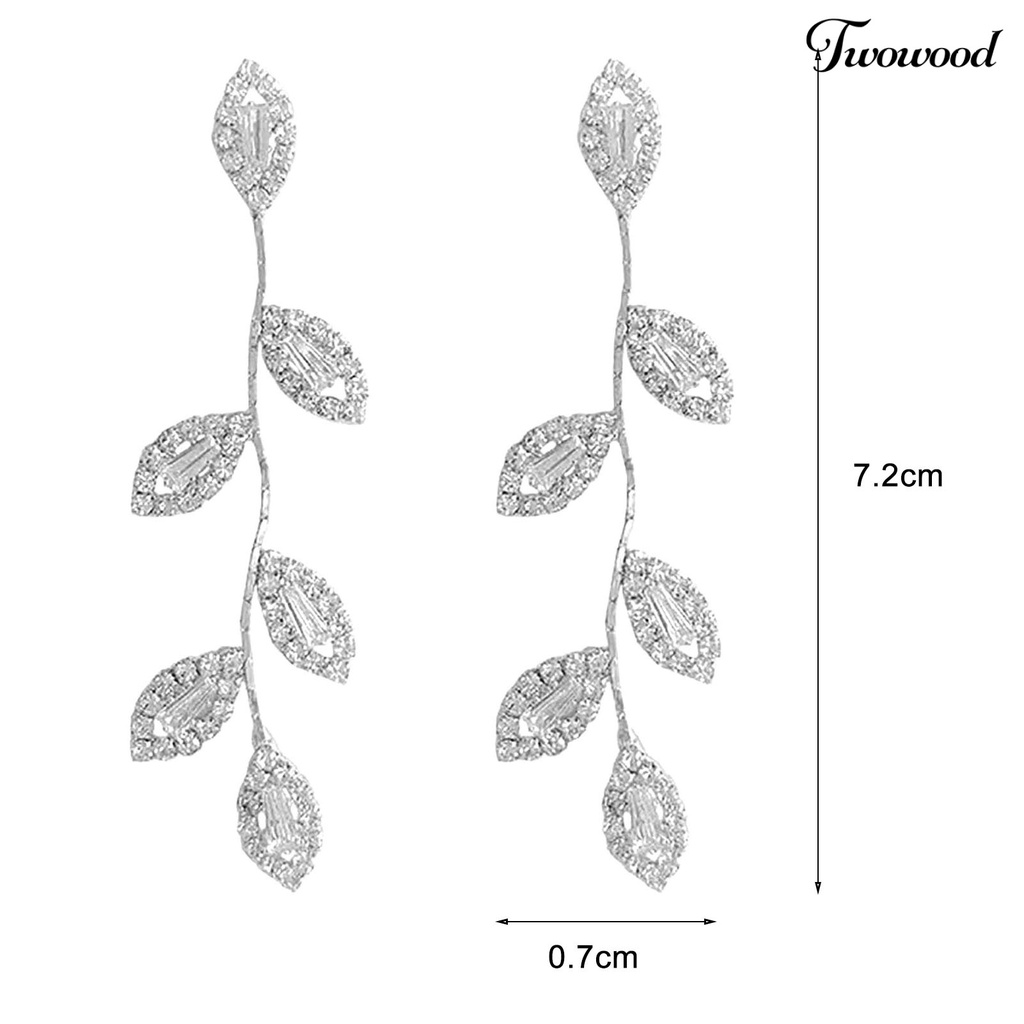 Twowood 1 Pair Shiny Piercing Stud Earrings Alloy Cubic Zirconia Leaves Women Earrings Wedding Jewelry