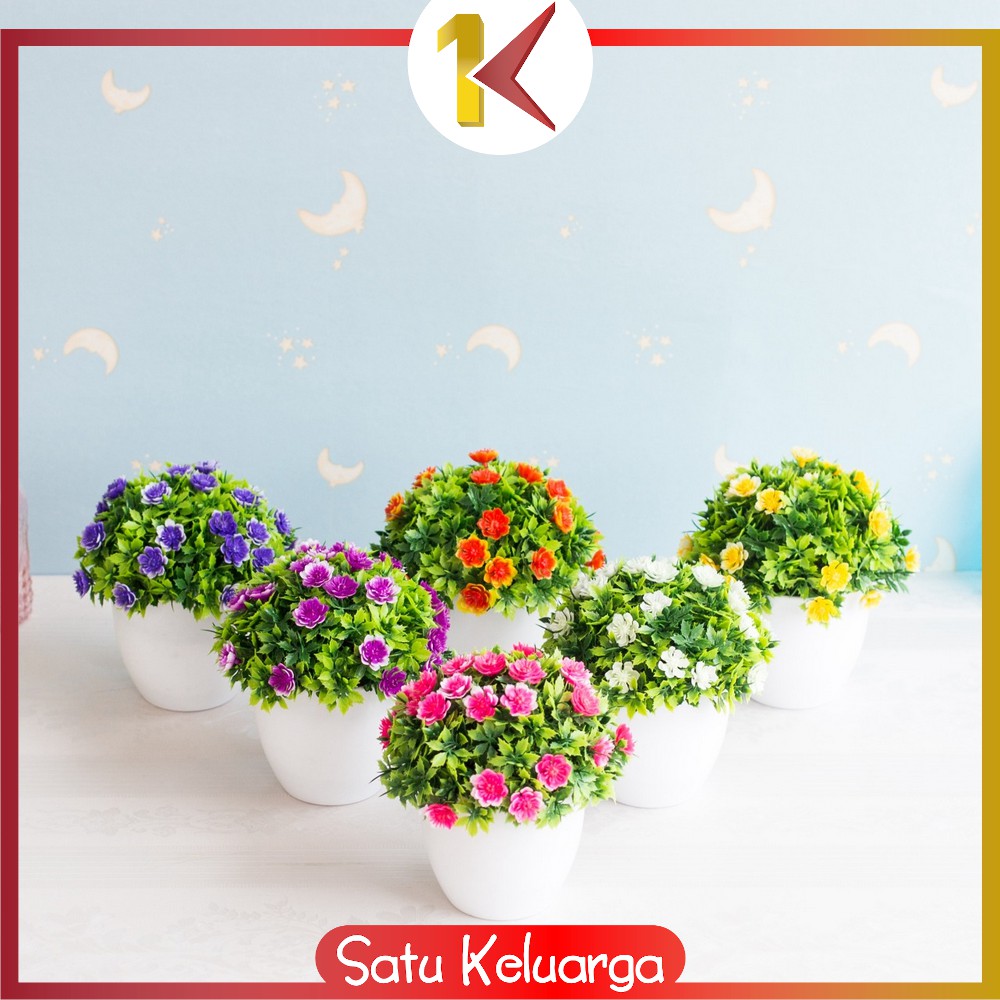 SK-C35-37 Ornamen Pot Bonsai Pajangan Dekorasi Rumah Tanaman Bunga Hias Plastik Artificial Flower-Half Rose