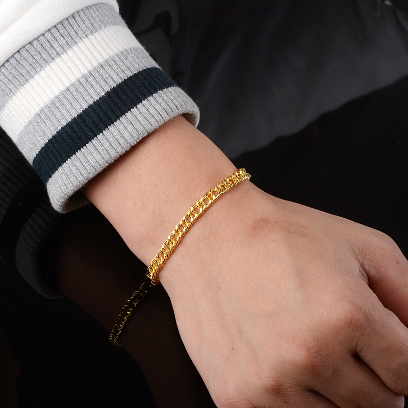 Gelang Rantai Bahan Stainless Steel Lapis Emas Untuk Pria