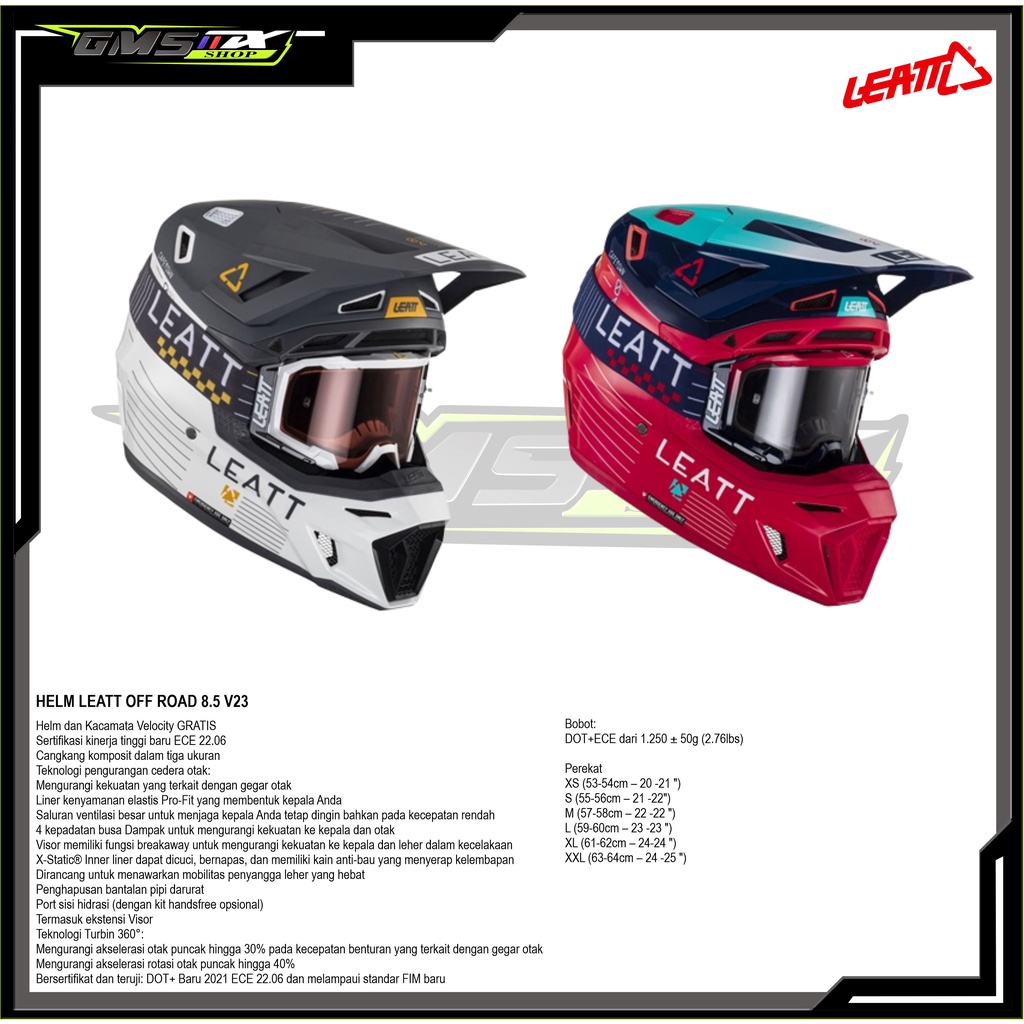 HELM LEATT OFF ROAD 8.5 V23 INCLUDE GOGGLE, HELM TRAIL LEATT