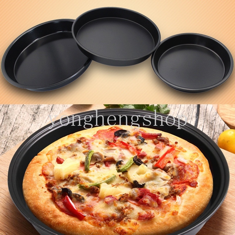 Loyang Cetakan Pizza Bentuk Bulat Dangkal Bahan Carbon Steel Anti Lengket Ukuran 6 / 7 / 8 / 9 Inci