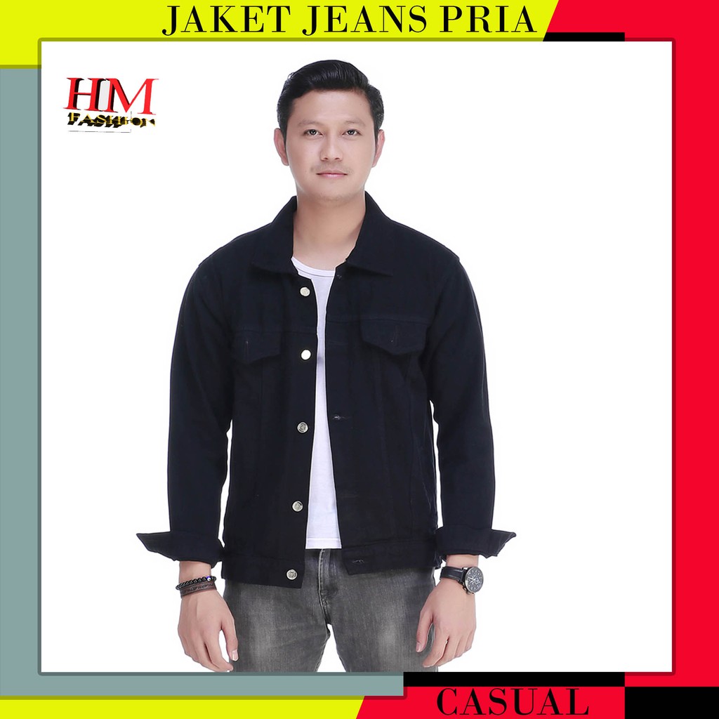 Jaket Jeans Pria Hitam - Jaket Pria Premium Original Branded Emoman - Hitam