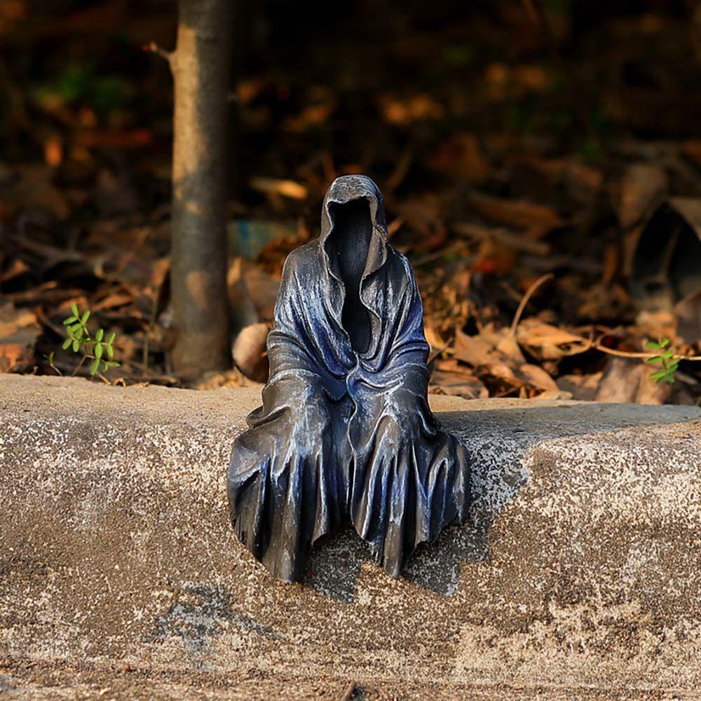 [Elegan] Patung Grim Reaper Hitam Resin Kerajinan Gamis Hitam Nightcrawler Hantu Dekorasi Rumah Ornamen Patung