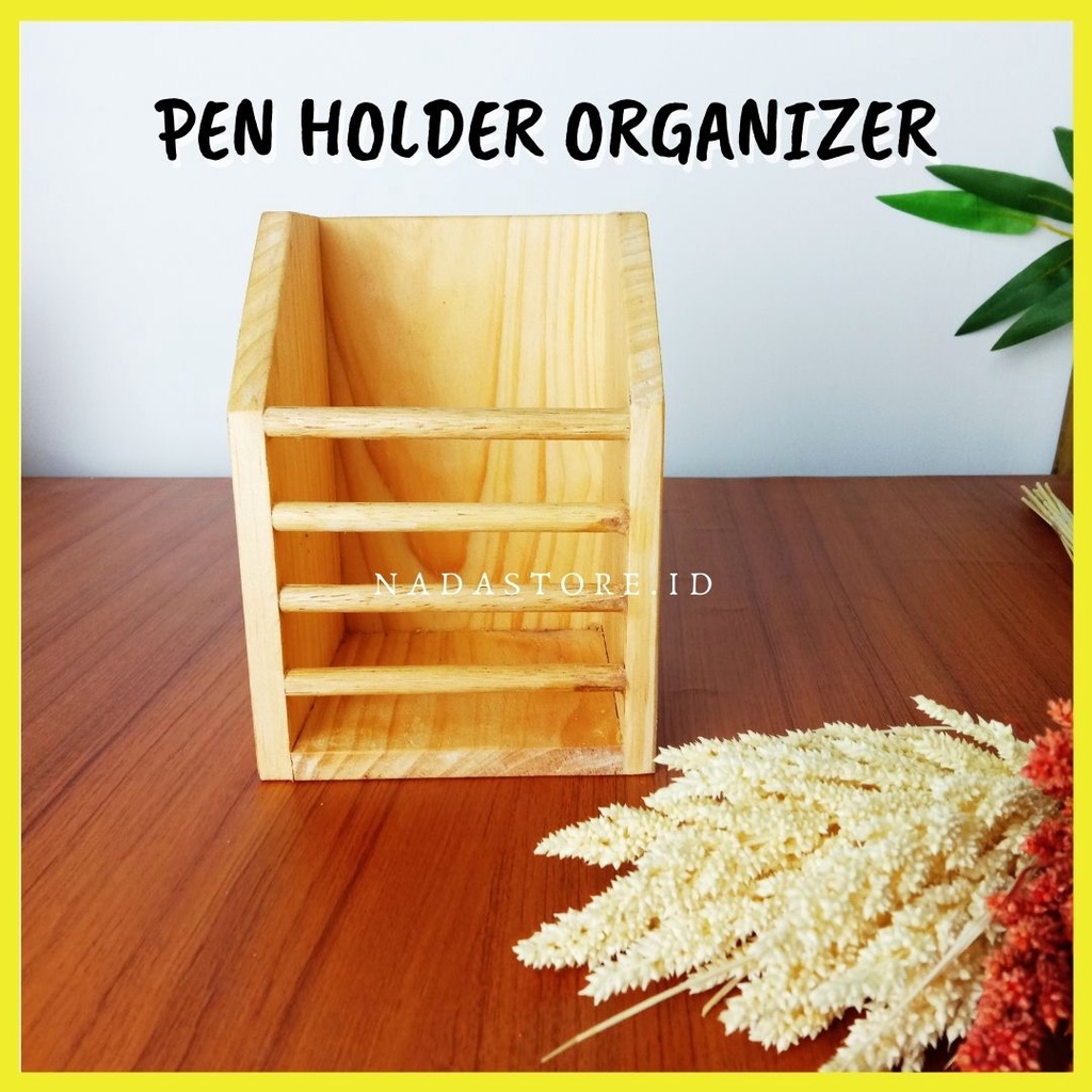 Wooden Desk Organizer / Phone Holder / Tempat Alat Tulis Kayu Multifungsi