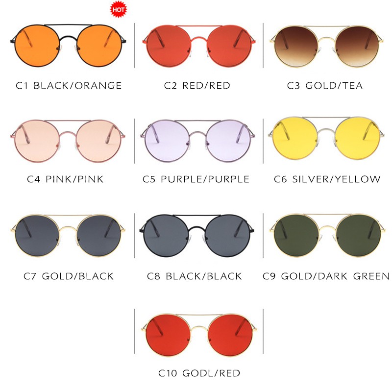 (YUZHU) Bayar di Tempat Korean Ulzzang Retro Bulat Kacamata Hitam Wanita/Pria Candy Color Sunglasses