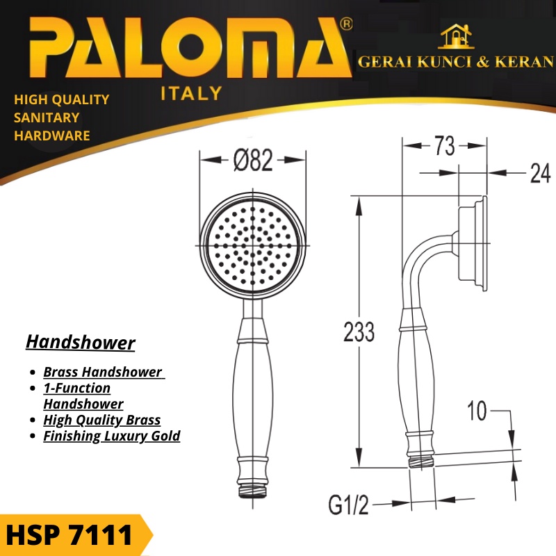 HAND SHOWER PALOMA HSP 7111 SHOWER GENGGAM  TANGAN  MANDI GOLD SERIES