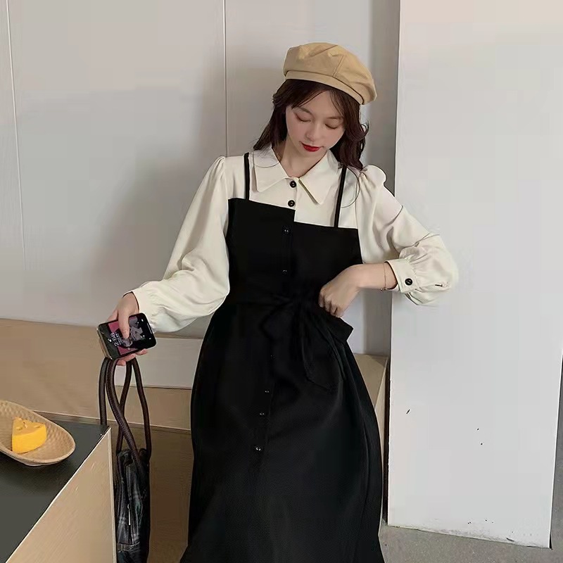 dress korea style/ model menyatu/dress wanita/long dress/dress import korea/dress korea/midi dress korea/Gaun Hepburn Baru/ pakaian korea/ baju korea/ baju wanita termurah