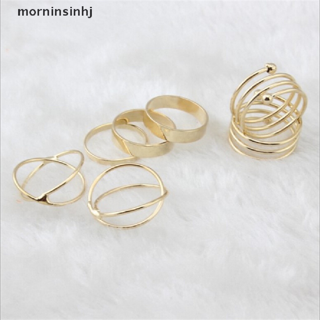 Mornin 6pcs / Set Cincin Buku Jari Aneka Bentuk Bahan Alloy Gaya Punk Untuk Wanita